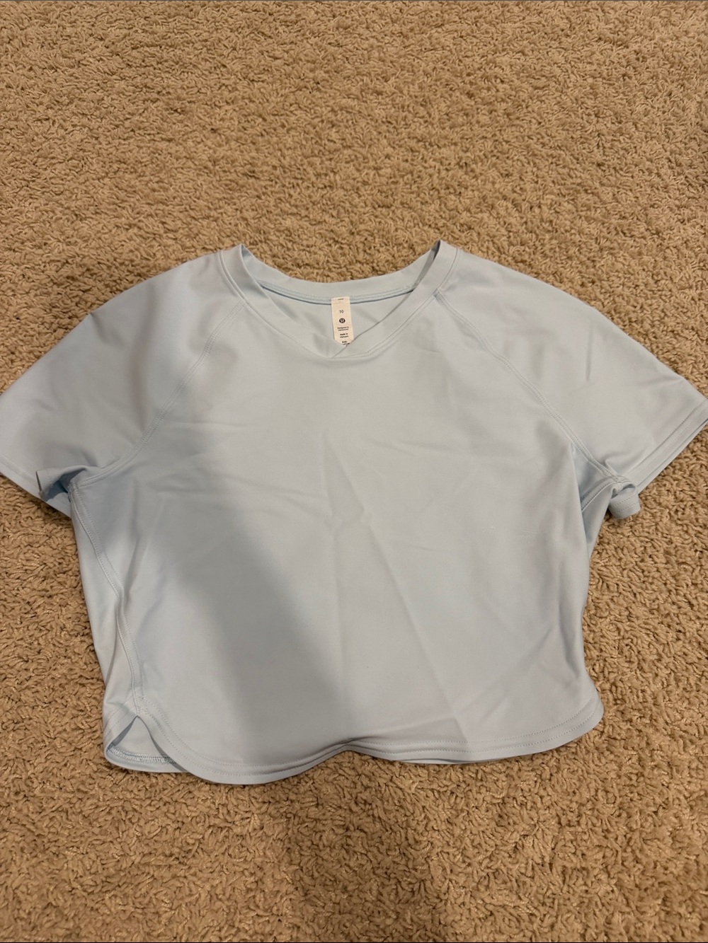 lululemon athletica Light Blue Cropped Short Sleeve Active Top